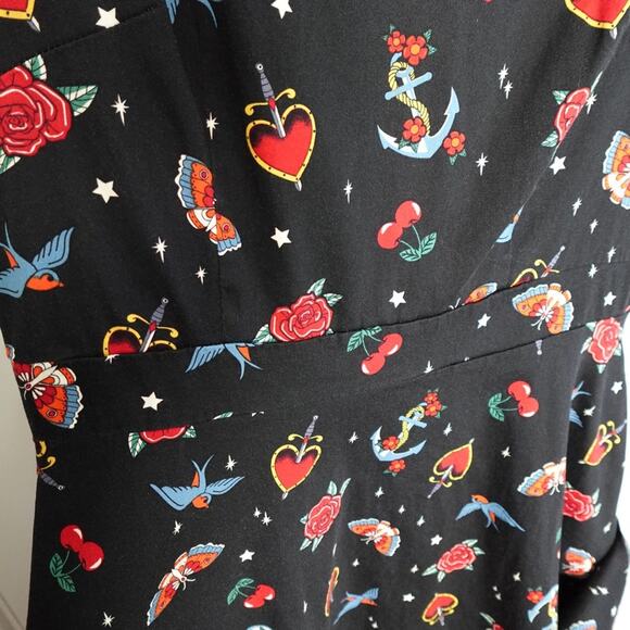 Retro Pin-Up Rockabilly Black Printed Fit and Flare Sleeveless XL Dress Cotton - Picture 10 of 13